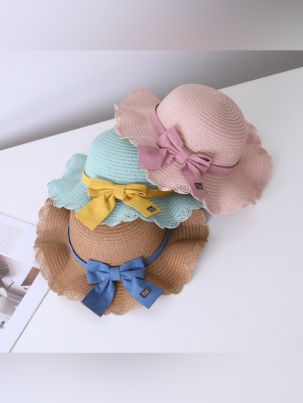 Mint Crochet Sun Hat & Crossbody Bag Set with Mustard Bow - Picture 8 of 13